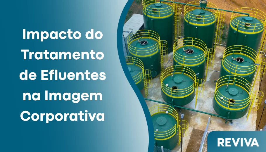Sistema industrial de tratamento de efluentes com tanques verdes em operação, representando sustentabilidade e impacto positivo na imagem corporativa.